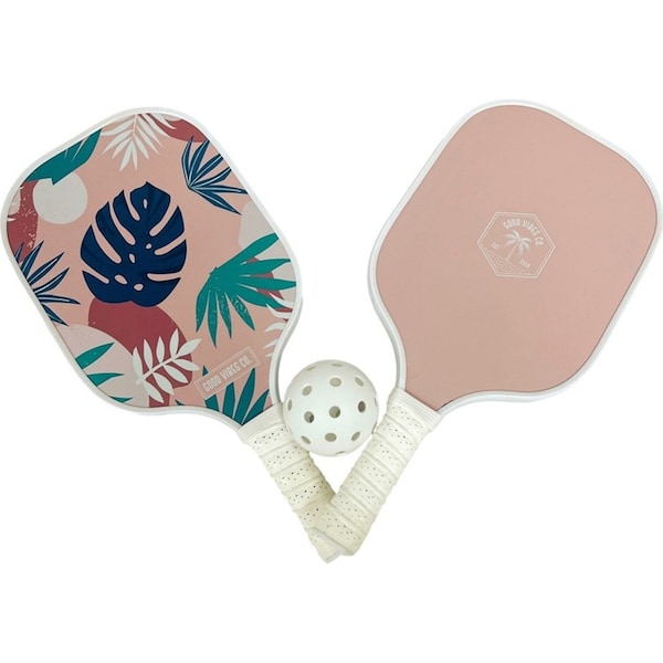 Good Vibes Pickle Ball Set Blush Palm Print 20x40cm Carbon Fibre Outdoor Game