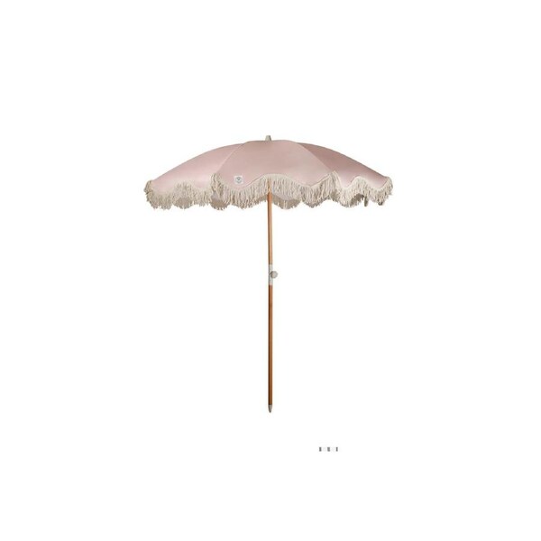 Good Vibes Luxe Beach Umbrella Uv50 w/Tassles Wood Pole Terra Blush 200x200cm
