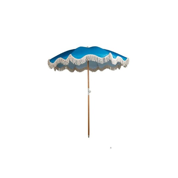 Good Vibes Luxe Beach Umbrella Uv50 w/Tassles Wood Pole Peacock Blue 200x200cm