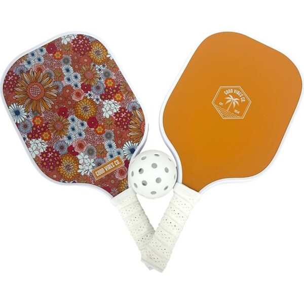 Good Vibes Pickle Ball Set Retro Summer Print 20x40cm Carbon Fibre Outdoor Game