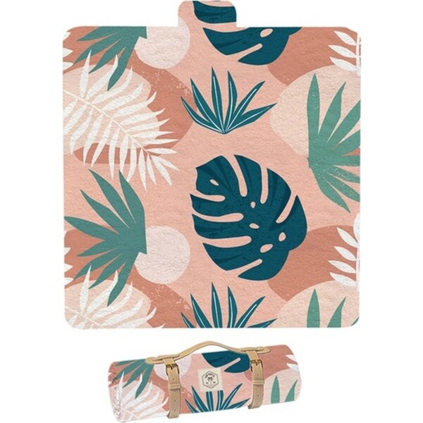 Good Vibes Premium Durable Outdoor Picnic Mat Blush Palm Print 200x200cm