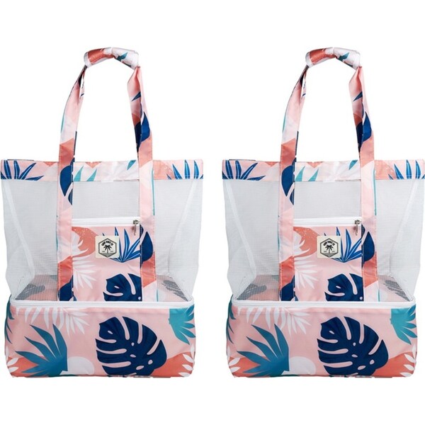 2x Good Vibes 2 In 1 Beach Cooler Bag Blush Palm 45x44x18cm Camping Outdoors