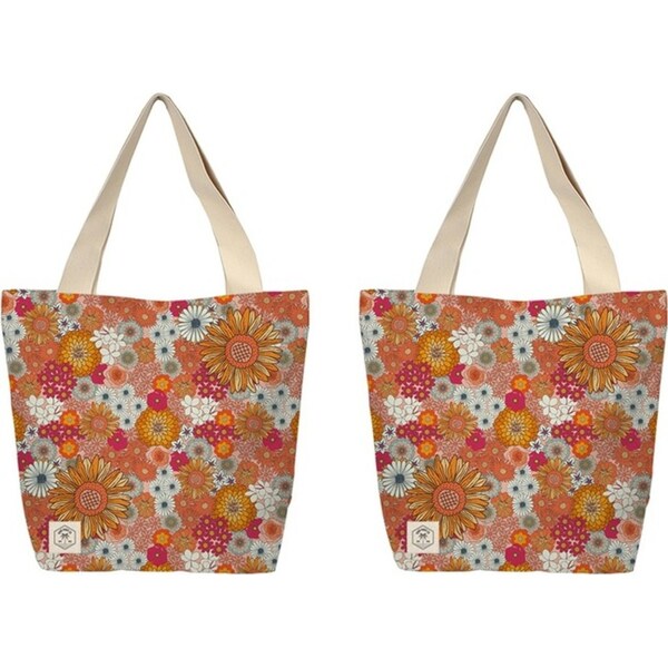 2x Good Vibes Beach Bag w/Inner Pocket Zip Clsure Retro Summer Print 50x42x15cm
