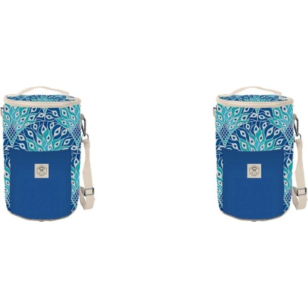 2x Good Vibes Barrel Cooler Bag Peacock Paradise Print Camping Outdoors 34x20cm