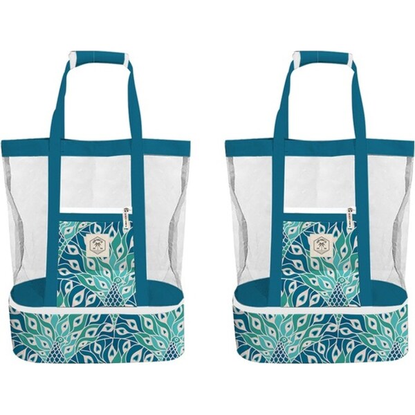 2x Good Vibes 2 In 1 Beach Outdoor Cooler Bag Peacock Paradise Print 45x44x18cm