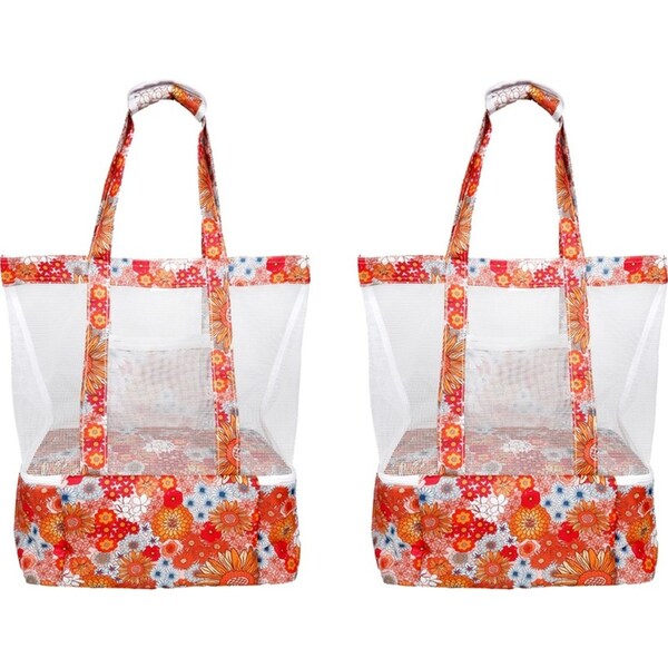2x Good Vibes 2 In 1 Beach Outdoor Cooler Bag Retro Summer Print 45x44x18cm