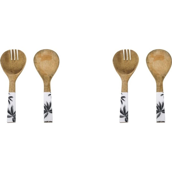 2x 2pc Good Vibes Salad Servers Wood Tableware Enamel Detail Havana Print 24.5cm
