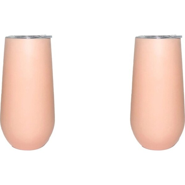 2x Good Vibes Can Cooler Double Walled Stainless Steel Skinny 14.5x7cm Blush