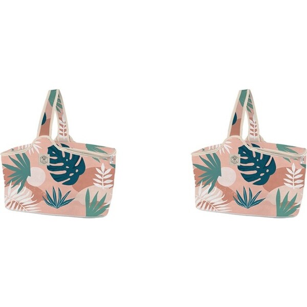 2x Good Vibes Outdoor Camping Daytrip Cooler Bag Blush Palm Print 25x48x27cm