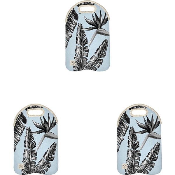 3x Good Vibes Outdoor Double Bottle Bag Neoprene 24x38cm Sorrento Palm Print