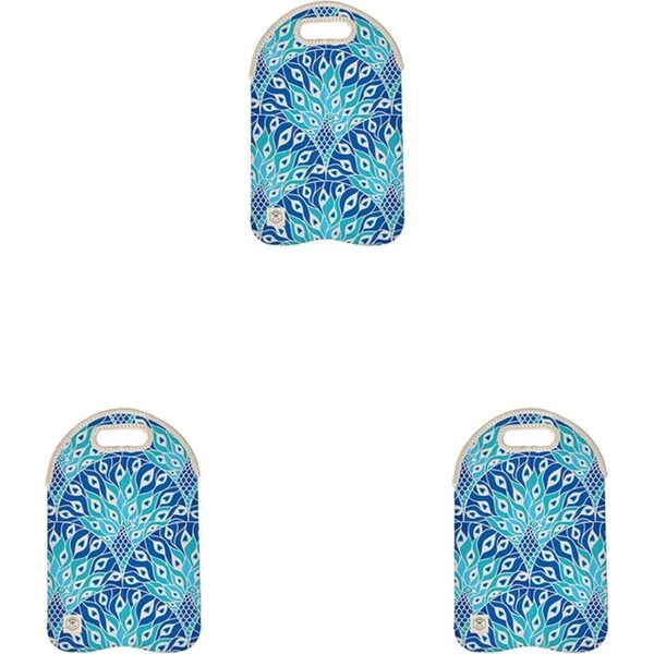3x Good Vibes Outdoor Double Bottle Bag Neoprene 24x38cm Peacock Paradise Print