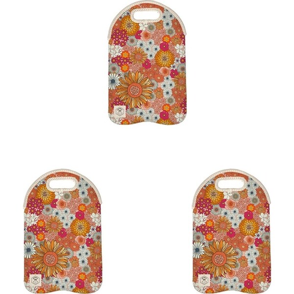 3x Good Vibes Outdoor Double Bottle Bag Neoprene 24x38cm Retro Summer Print