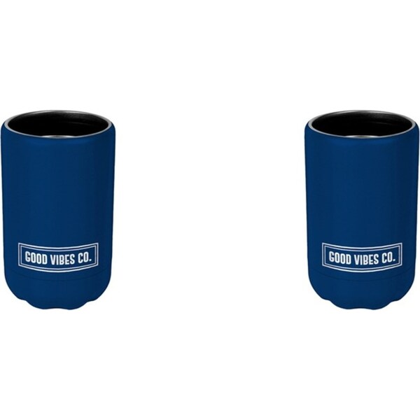 2x Good Vibes Outdoor Can Cooler Double Walled Stainless Steel 12x7.5cm Indigo