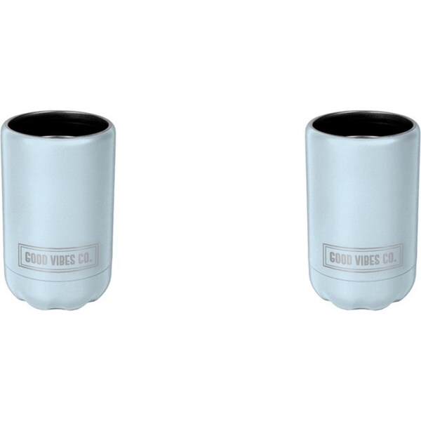 2x Good Vibes Outdoor Can Cooler Double Walled Stainless Steel 12x7.5cm Bay Blue