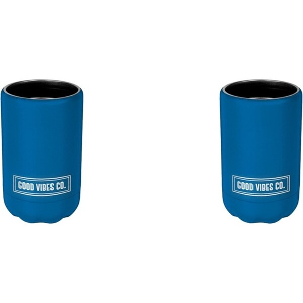 2x Good Vibes Can Cooler Double Walled Stainless Steel 12x7.5cm Peacock Blue