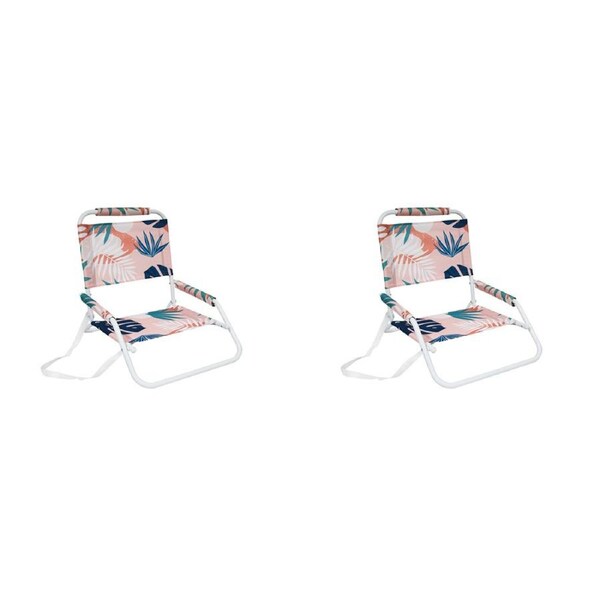 2x Good Vibes Beach Chair Foldable w/White Frame Blush Palm Print 60x58x50cm