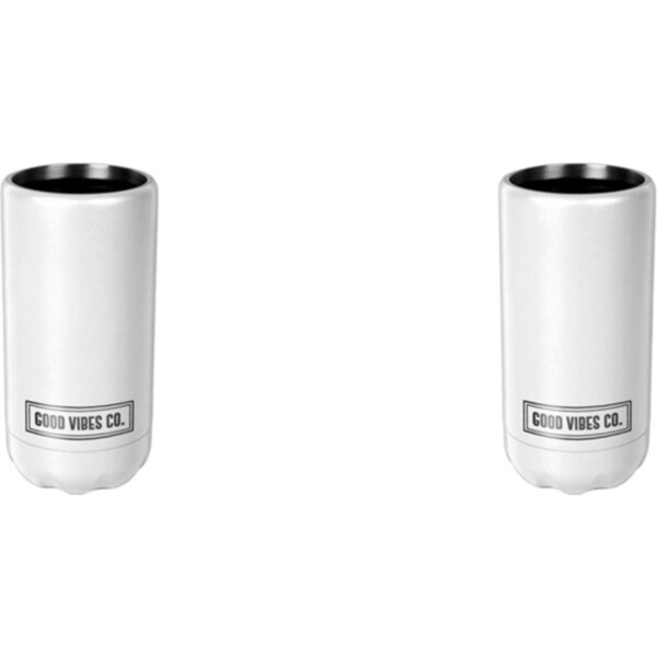 2x Good Vibes Can Cooler Double Walled Stainless Steel Skinny 14.5x7cm Ice White