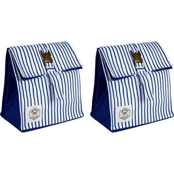 2x Good Vibes Insulated Durable Lunch Bag Satchel Mediterranean Print 25x22x16cm