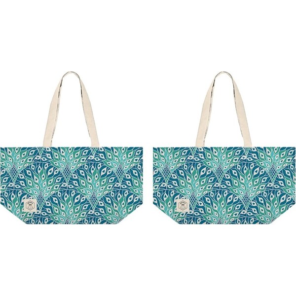 2x Good Vibes Everyday Eco Folding Tote Bag Peacock Paradise Print 34x38x20cm
