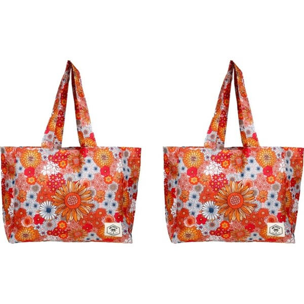 2x Good Vibes Everyday Durable Eco Folding Tote Bag Retro Summer 34x38x20cm