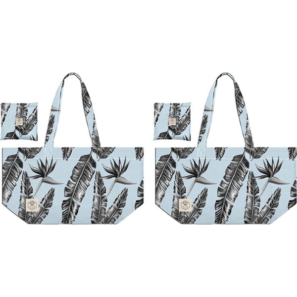 2x Good Vibes Everyday Durable Eco Folding Tote Bag Sorrento Palm 34x38x20cm