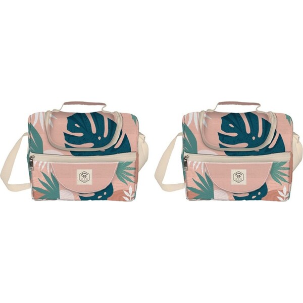 2x Good Vibes Lunch Cooler Stroage Bag Companion Blush Palm Print 20x16x21cm