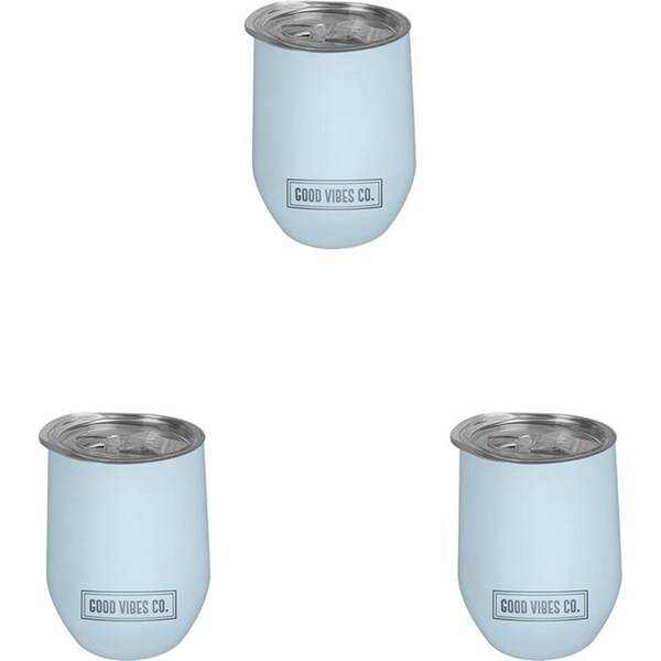 3x Good Vibes Outdoor Wine Tumbler Double Walled Stainless Steel 295ml Bay Blue