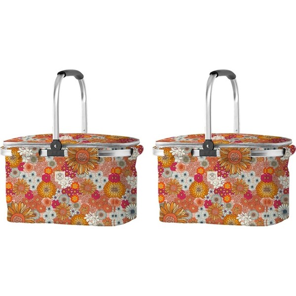 2x Good Vibes Durable Portable Market Cooler Bag Retro Summer Print 46x25x26cm