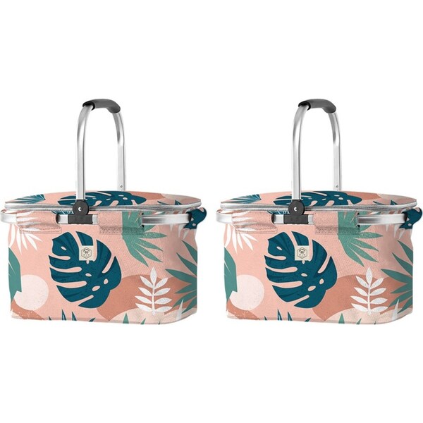 2x Good Vibes Durable Portable Market Food Cooler Bag Blush Palm 46x25x26cm