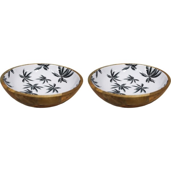 2x Good Vibes Round Salad Bowl Wood Enamel Havana Print Serveware 31.5cm x8cm