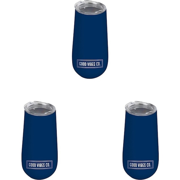 3x Good Vibes Sparkling Travel Cup Double Walled Stainless Steel 175ml Indigo