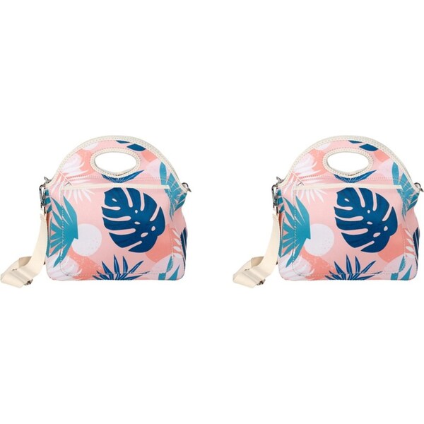 2x Good Vibes Durable Neoprene Portable Lunch Bag 30x30x15cm Blush Palm Print
