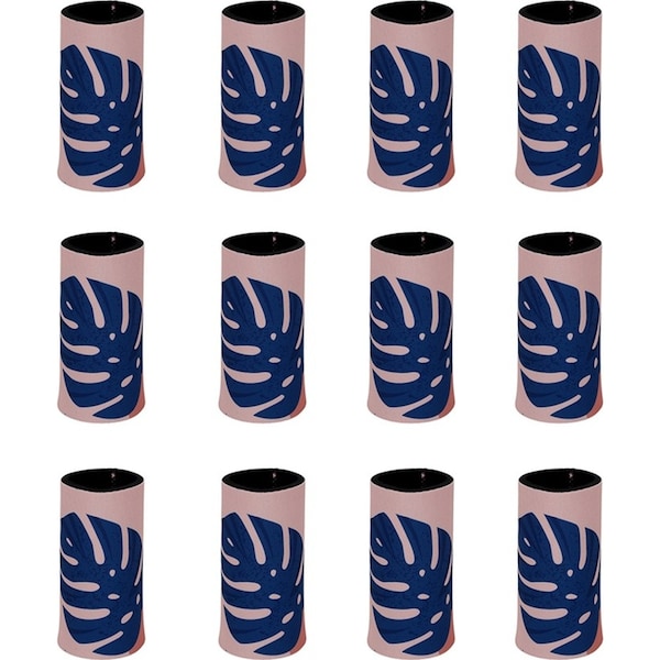 12x Good Vibes Outdoor Can Cooler Stubby Holder Skinny 6.5x12cm Blush Palm Print