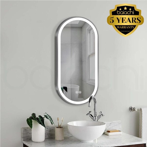 Baiachi LED Oval 450mmx900mm Frame Mirror Gun Metal