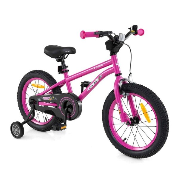 Costway Kids Bike Dual-Brake System Bicycle w/Adjustable Height & Training Wheels Pink