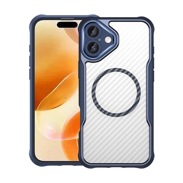For iPhone 16 Plus Case, Compatible with MagSafe Carbon Texture Cover,Blue