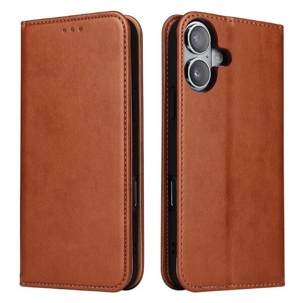 For iPhone 16 Plus Case Leather Flip Wallet Folio Cover Stand Brown