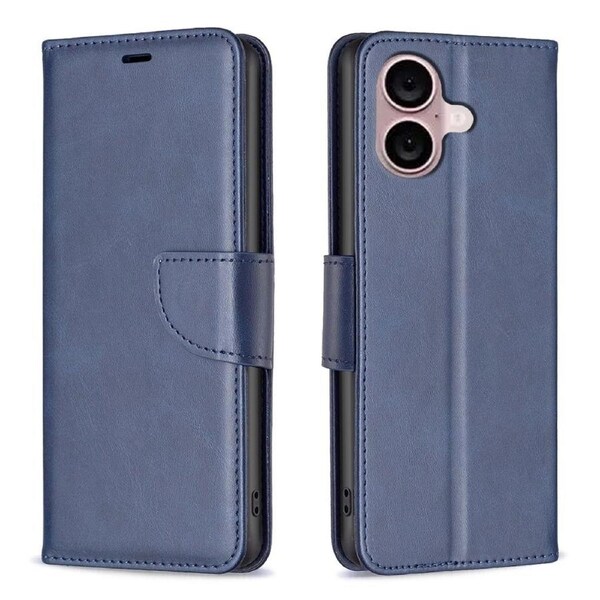 For iPhone 16 Case, PU Leather Lambskin Textured Cover, Blue