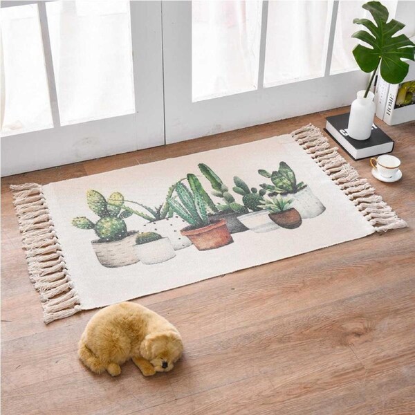 Cactus Retro Bohemian Tassel Knitted Floor Carpet Mat