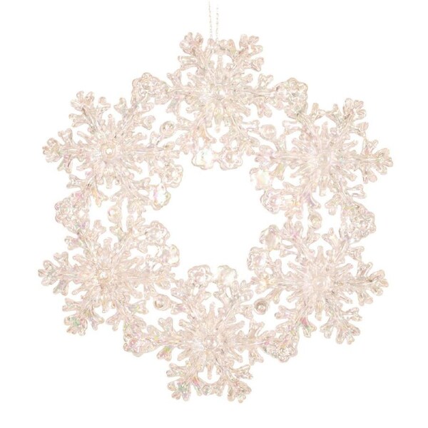 White Iridescent Snowflake Wreath Hanging 13cm