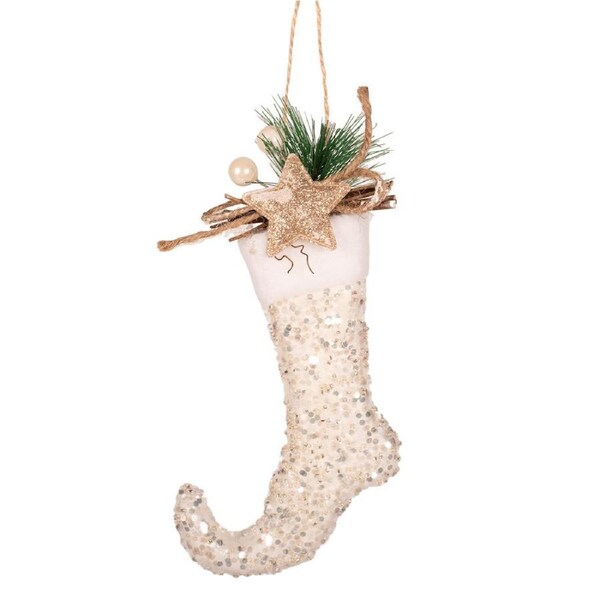 White Glitter Elf Boot Hanging 13cm