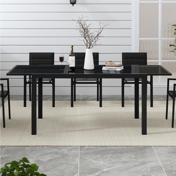 Extendable Glass Outdoor Dining Table - Black