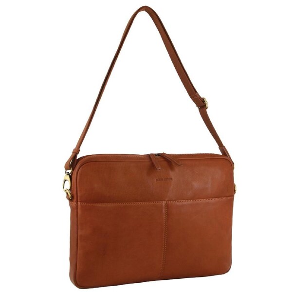 Pierre Cardin 13" Italian Leather 15" Laptop Computer Business Bag in Cognac