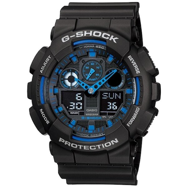 Casio G-Shock Analogue/Digital Mens Black/Blue XL Watch GA100-1A2 GA-100-1A2DR