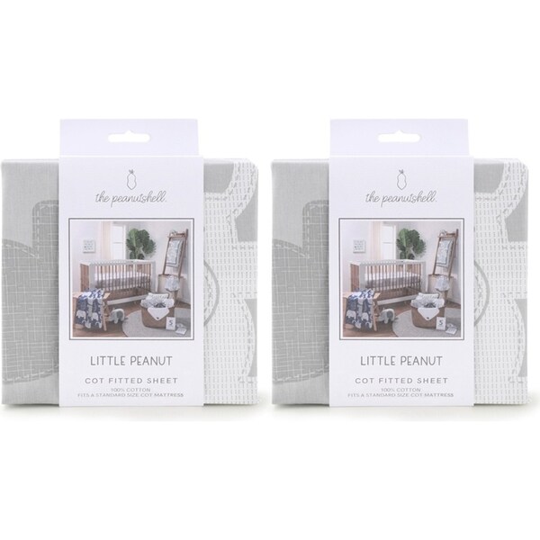 2x The Peanutshell Little Peanut Grey Size Cot Fitted Sheet Baby Nursery Decor