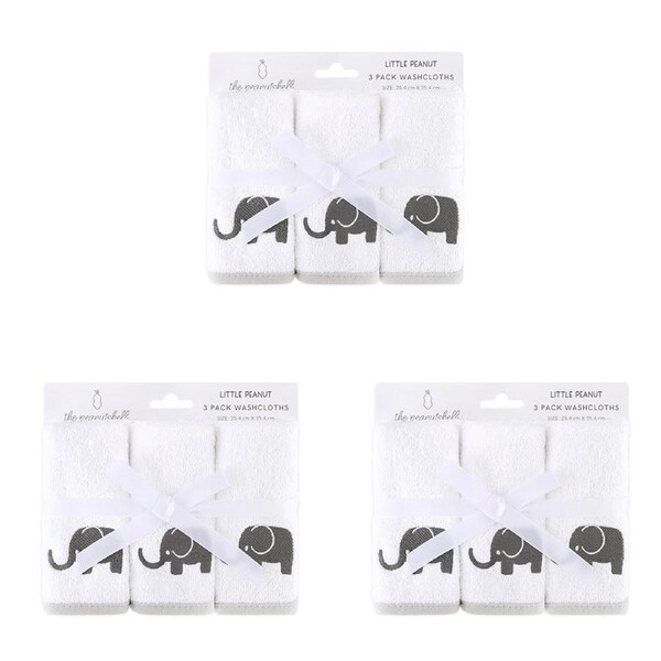 3x 3pc The Peanutshell Little Peanut Grey Bathtime Washcloths Baby Nursery Decor
