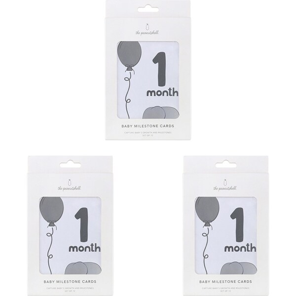 3x The Peanutshell Grey Milestone Learning Cards Infant/Baby Nursery Decor