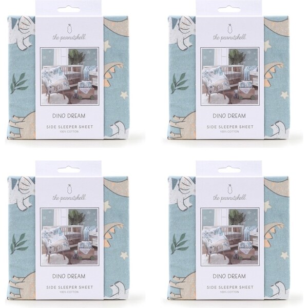 4x The Peanutshell Dino Dreams Size Cradle Side Sleeper Sheet Baby Nursery Decor