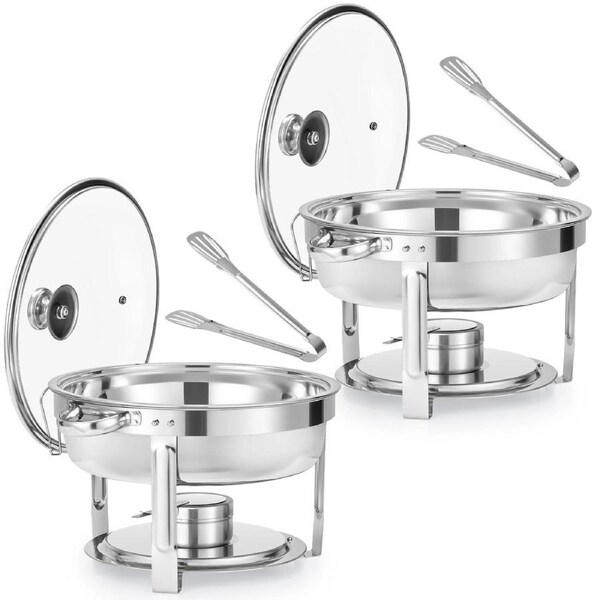 6QT Round Chafing Dish Buffet Sets Stainless Steel Food Warmer with Glass Lid