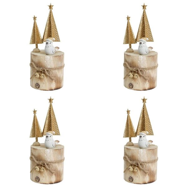 4x LVD Metal/Wood Xmas Trees Bird Stump Christmas Holiday Decoration 7x18.5cm